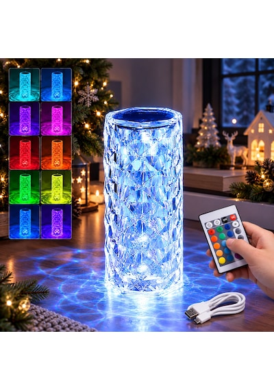Yüksek Kalite Renkli Kristal Masa Lambası Usb Rgb Multi Colors Totch Lamp Kumandalı Yılbaşı Işığı