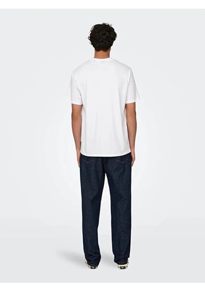 Only & Sons Erkek Pamuklu Regular Fit Yuvarlak Yaka Beyaz T-shirt - 22028147