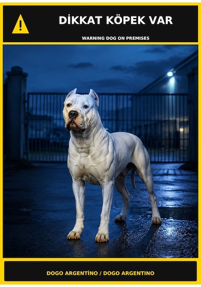 Dikkat Köpek Var Dogo Argentino Görselli Pvc Uyarı Levhası 35x50cm