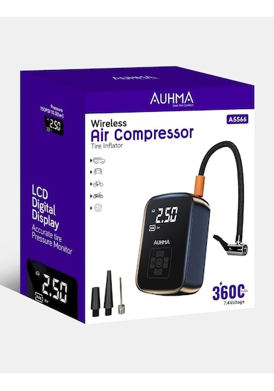 Auhma A5566 Kablosuz Dijital Hava Kompresörü 4000mah Powerbank 150 Psı Led Işıklı Taşınabilir Şarjlı Pompa