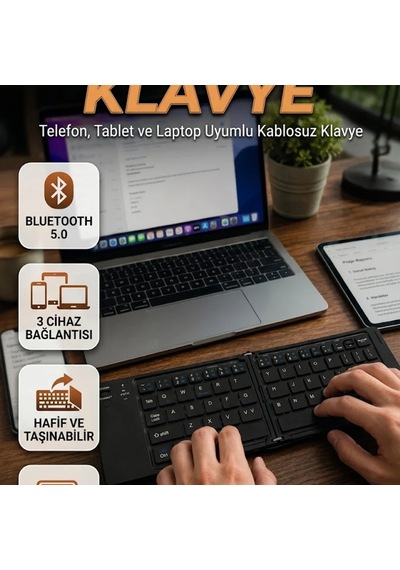 Katlanabilir Bluetooth Klavye Telefon, Tablet Ve Laptop Uyumlu Kablosuz Klavye