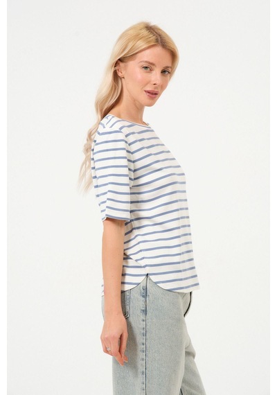 Kadın Çizgili Tişört Oversize T-shirt Beyaz