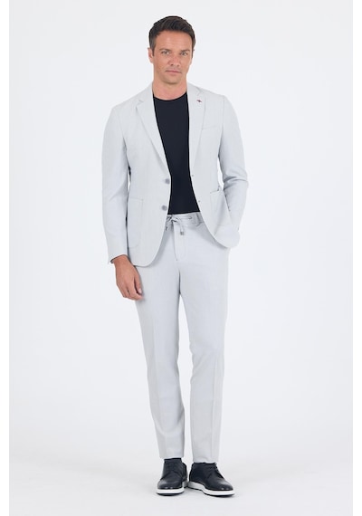 İmza Gri Gofreli Mono Yaka Esnek 6 Drop Slim Fit Classic Takım Elbise 1001250117 Gri
