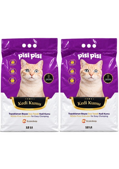 Yeni Ambalaj Eczacıbaşı Pisipisi Bebek Pudralı İnce Taneli Topaklanan Kedi Kumu 10 Kg 12 Litre X 2 Adet