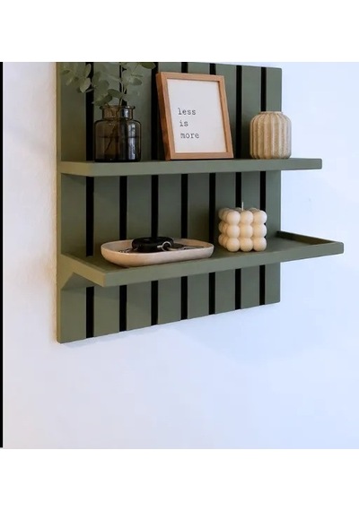 Storeşahin 3d Baskı Duvara Monte Çizgili Panel Raf İki Katlı Dekoratif Duvar Rafı Organizer Düzenleyici - Yeşil Shn0720