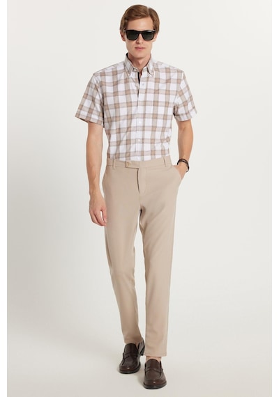 Tudors Erkek Slim Fit Dar Kesim Chino Yandan Cepli Pamuklu Taş Pantolon-35720 Taş