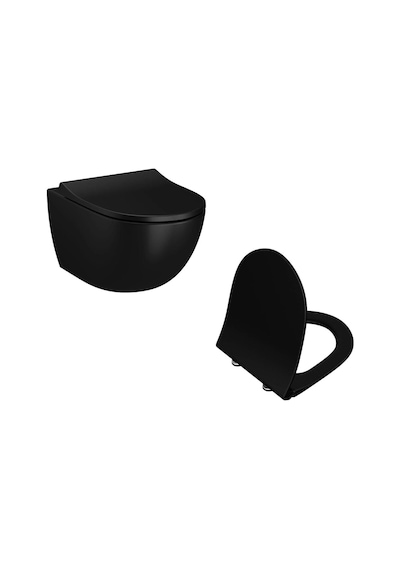 VitrA Sento Rim-ex Mat Siyah Kanalsız Asma Klozet Ve Yavaş Kapanır Kapak 120-483-009