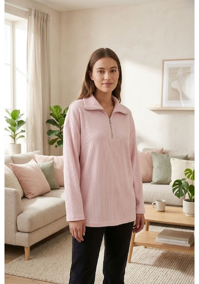 U&me Yarım Fermuar Dik Yakalı Fitil Dokulu Yumuşak Triko Kadın Sweatshirt Şık Ve Rahat Günlük Üst Toz Pembe Çok Renkli U&me Yarım Fermuar Dik Yakalı Fitil Dokulu Yumuşak Triko Kadın Sweatshirt Şık Ve Rahat Günlük Üst Toz Pembe Çok Renkli