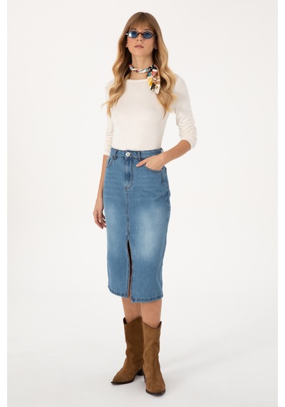 U.s. Polo Assn. Kadın Mavi Etek Jean 50309424-dn0022 Mıd Blue