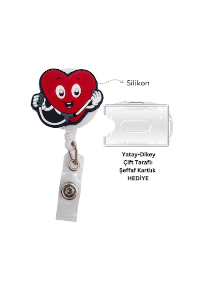 Mutlu Kalp Stetoskop Silikon Yoyo Yaka Kartlığı Yatay Dikey Kart Koruyucu
