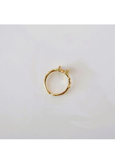 Dörtgen Baget Taş Yüzük Ayarlanabilir Zirkon Gold Renkli