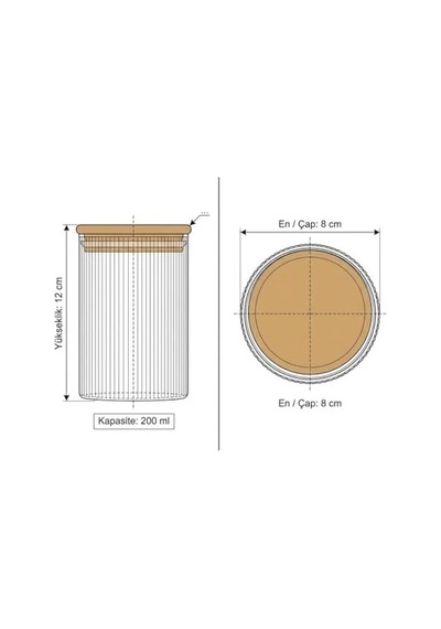 Bambu Kapaklı 300 Ml Yuvarlak Çizgili Cam Kavanoz Sızdırmaz Silikon Contalı Gıda Ve Düzenleme Saklama Kabı 7009