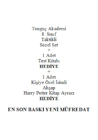 Tonguç Akademi 8. Sınıf Taktikli Sözel Set En Son Baskı Yeni + Test Kitabı Hediye + Kişiye Özel Ahşap Harry Potter Kitap Ayracı Hediye