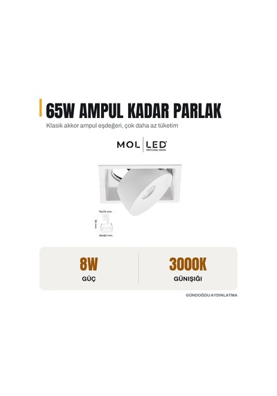 Molled Milano Serisi 8w Kare Sıva Altı Led Spot Beyaz Kasa 3000k - Mol3402-8ww