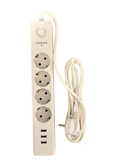 Tenon Termal Akım Korumalı Priz 3xusb Şarj Girişi 4xpriz Girişi 2mt Kablo Uzunluğu 10a,2500watt, 2500 Joule Max. 2 m
