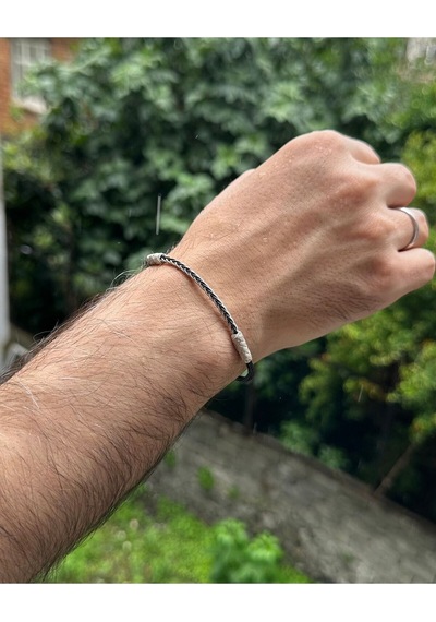 Kazzaze Gümüş Kazaziye Zincir Örgü Detaylı Bileklik