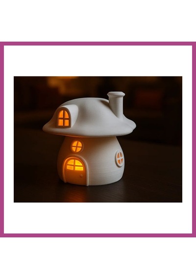 Gees Global 3d Baskı Mantar Ev Tealight Mumluk Bacalı Pencereli Dekoratif Gece Lambası Çocuk Odası Süsü Beyaz Gbzs