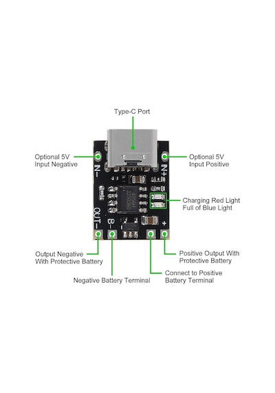 Tp4056 3,7v Mini Şarj Devresi - Korumalı Mod Type C 5 Adet