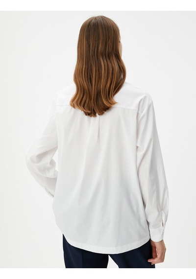 Koton Oversize Gömlek Uzun Kollu Düğmeli Cepli Kırık Beyaz 4wak60542uw 4WAK60542UW001 Ekru