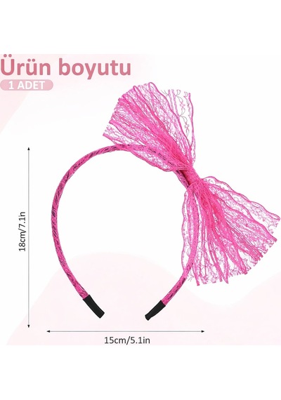 Lunaev 80 Ler 90 Lar Neon Pembe Dantel Taç Fiyonklu Diğer Saç Aksesuarları 0