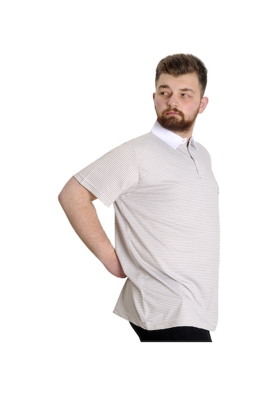 Mode Xl Büyük Beden Erkek T-Shirt Polo Yaka Çizgili Kagı 23340 Kahverengi 001