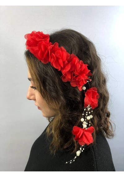 FdayAksesuar Kırmızı Lazer Kesim Incili Taç FRDY30243