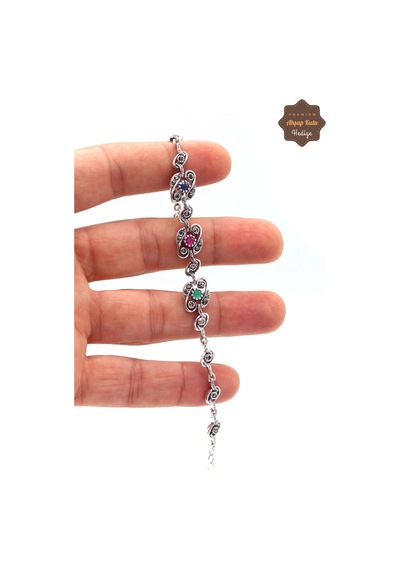Sıra Taşlı Çiçek Model Markazit Kadın Gümüş Bileklik 201023819 Gümüş