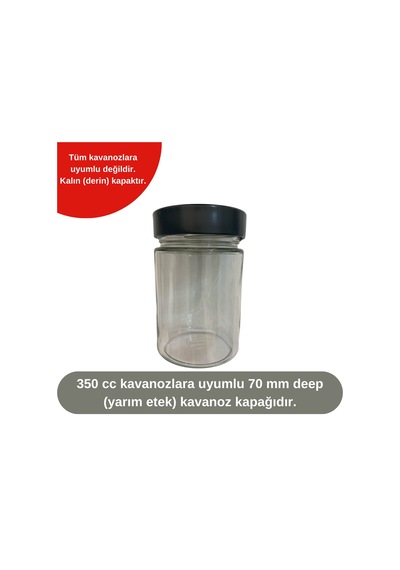 Twist-Of Yarım Etek Siyah Cam Kavanoz Kapağı 70 MM (20'Li)
