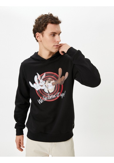 Koton Looney Tunes Kapşonlu Sweatshirt Lisanslı Baskılı Siyah 4wam70340mk Siyah