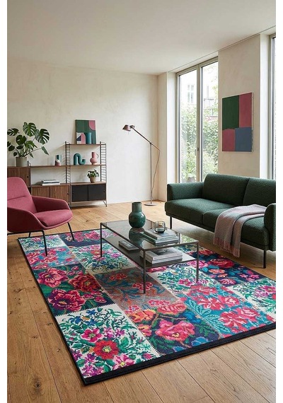Patchwork Desen Dokuma Pamuk Taban Dijital Dekoratif Halı Beyaz