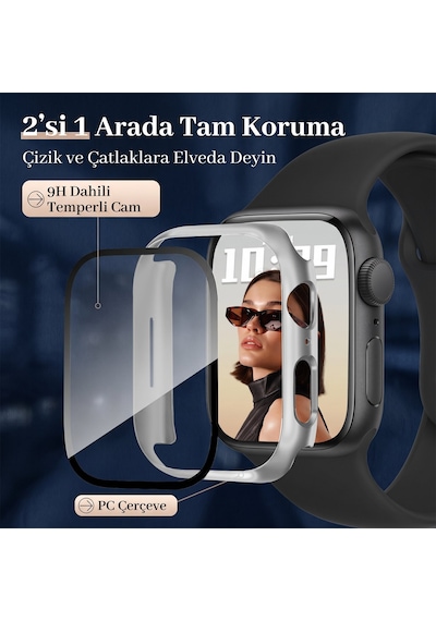 Caseonn Apple Watch Uyumlu Ultra Kılıf Tam Korumalı Ekran Koruyuculu Sert Bumper Kasa Şeffaf