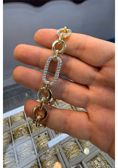 Kalın Ataç Bileklik Gold Renk Altın