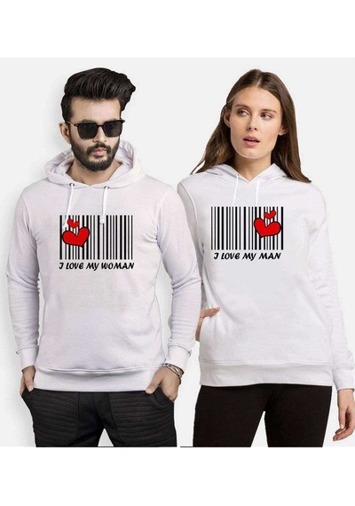 Tshirthane Aşkımızın Barkodu Sevgili Kombinleri Kapüşonlu Kombin
