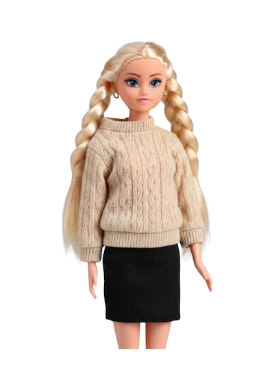 Good Girl Örgü Saçlı Kazaklı Model Oyuncak Bebek 30 Cm - Kış Serisi Tarz Bebekler Krem/gri Bej