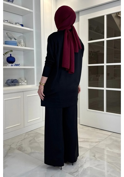 Rabia Şamlı Feryal Pantolonlu Triko Takım Siyah Normal