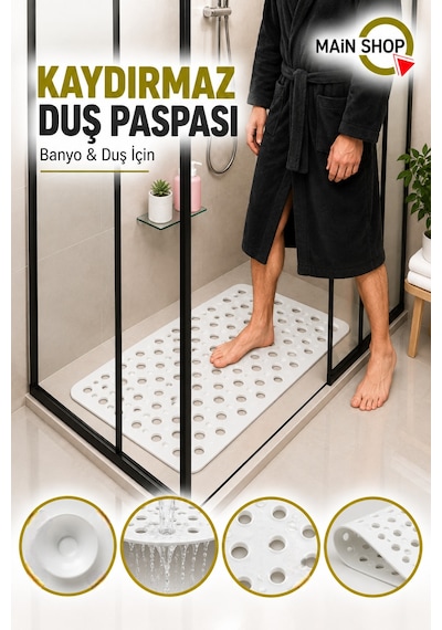 Vantuzlu Banyo Ve Duşakabin Kaydırmaz Paspas, Küvet İçi Mat 33x66 Cm M-141 Beyaz