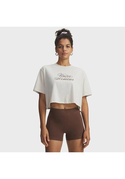 Under Armour Scriptheart Crop Kadın Beyaz Polo Yaka Tişört