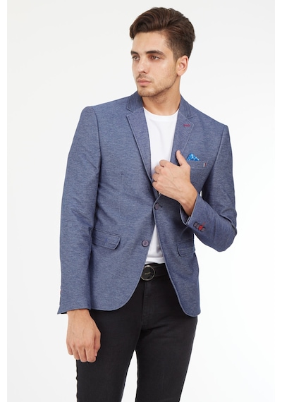 Sposo 5115 Dar Kalıp  Örme Kot İndigo Erkek Blazer Ceket İndigo