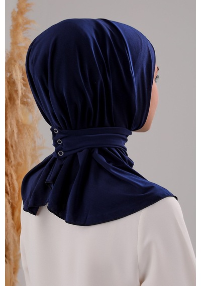 Melodi Scarf Kadın Tesettür Pratik Çıtçıtlı Sandy Fular Hazır Şal Lacivert Lacivert
