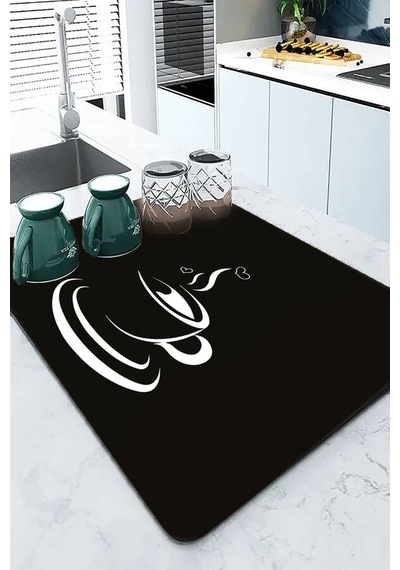 Siyah Mutfak Temalı Microfiber Bulaşık Kurutma Matı Mm008n11