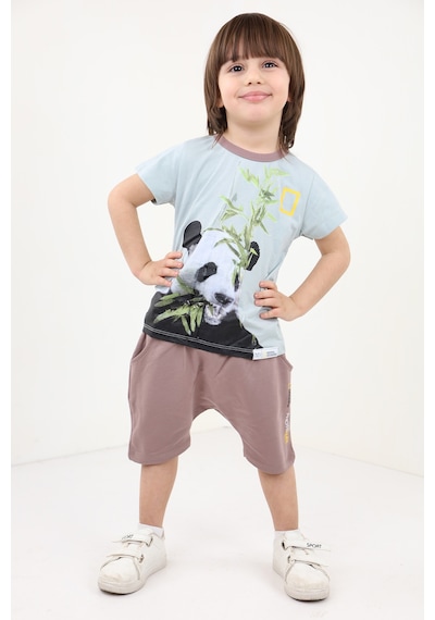 Toontoy Kids Toontoy Erkek Bebek Panda Baskılı Şortlu Takım Yeşil