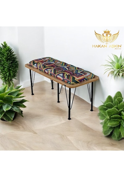 By Hakan Aşkın Metal Ayaklı Atlantik Lüx Bench Babyface Puf & Bench Tekli Rug Pattern Color 2025 Rrg Bbf