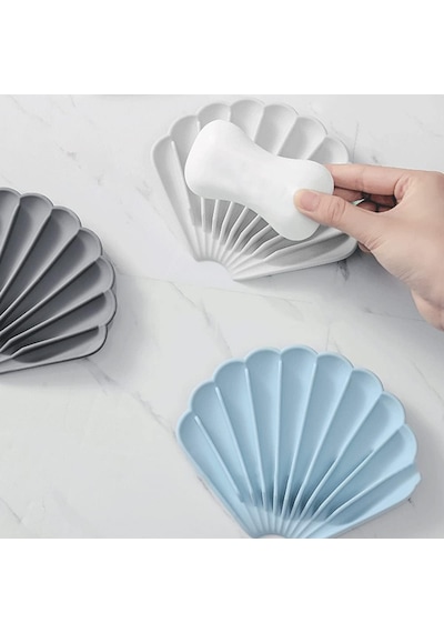 Beyaz İstiridye Silikon Katı Sabunluk Su Giderli Kaymaz Banyo Mutfak Organizer 11 cm