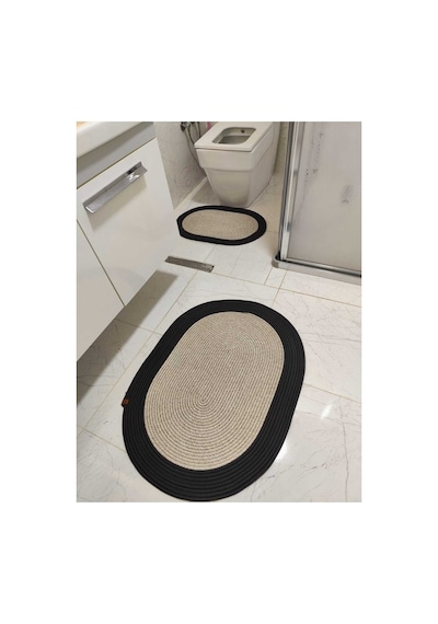 Hasır Jüt Banyo Paspas Takımı Mutfak Paspası, Jüt Paspas, 2 Adet Paspas 50x80 40x60 Taş Siyah Taş Siyah