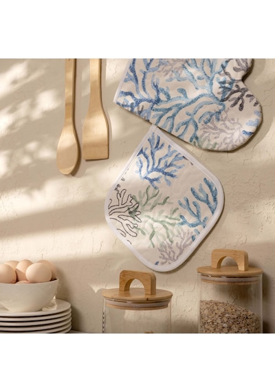 Soft Mercan Fırın Eldiveni Ve Tutaç Set - Ekru - 17x28 Cm + 20x20 Cm Çok Renkli
