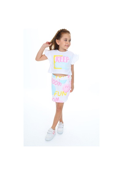 Toontoy Kids Toontoy Kız Çocuk Baskılı Etekli Takım Beyaz