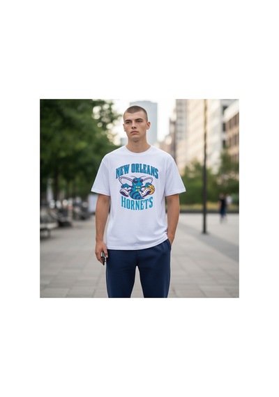 Urbantrendstore Unisex New Orleans Hornets Oversize Fit Rahat Geniş Salaş T-shirt Günlük Tişört Beyaz