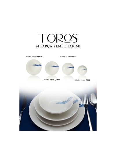 Toros 18 Parça 6 Kişilik Porselen Yemek Takımı Çok Renkli