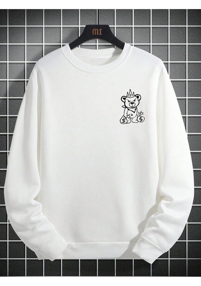 Startmore Plus Bear And Slogan Graphic Sweatshirt Beyaz Beyaz