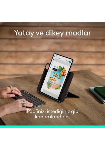 Logitech Flip Folio Apple Uyumlu iPad Pro 13 İnç M4 Air M2 Ve M3 İle Türkçe Klavyeli Tablet Kılıfı Siyah